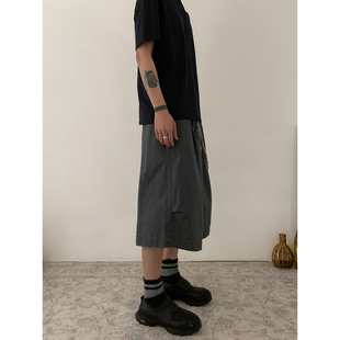 男宽松休闲直筒五分裤 复古水洗做旧简约廓形短裤 美式 INKNOTS夏季