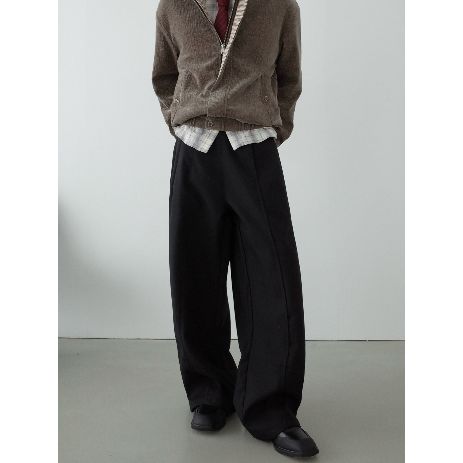 INKNOTS垂感阔腿双褶直筒西裤