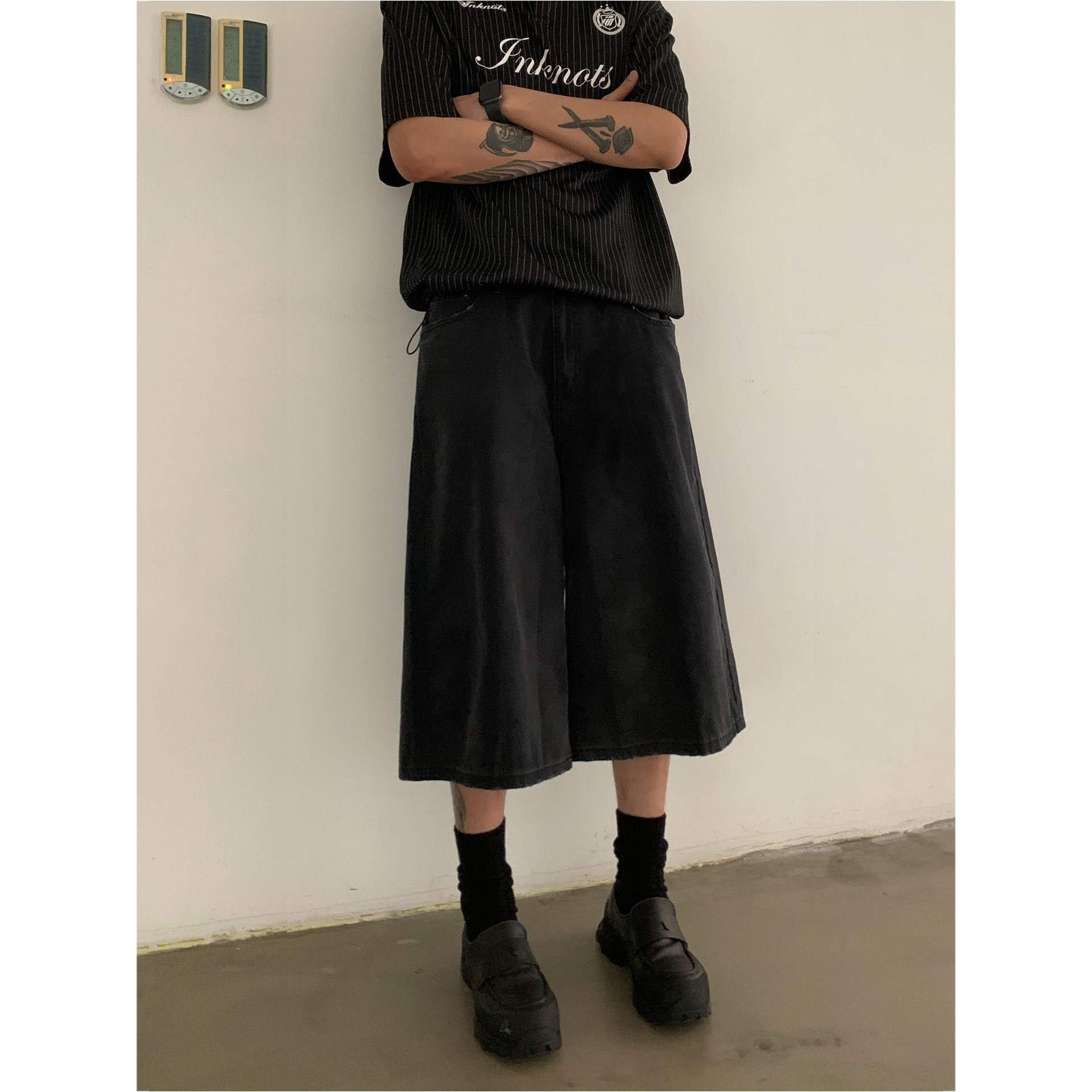 INKNOTS做旧水洗牛仔七分裤