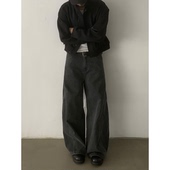 男女潮牌宽松弧形牛仔裤 INKNOTS美式 复古水洗做旧高级感弯刀裤