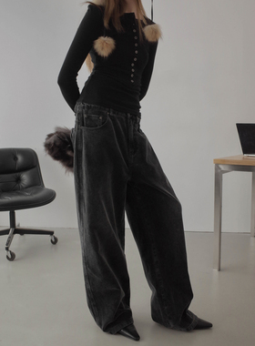 INKNOTS复古做旧重水洗灯芯绒休闲裤vantage男女款宽松直筒长裤潮