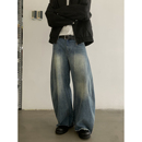 男女潮牌高级香蕉休闲裤 INKNOTS美式 复古水洗做旧廓形弯刀牛仔裤