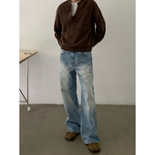 男女cleanfit长裤 INKNOTS美式 复古水洗做旧猫须vibe直筒牛仔裤 子
