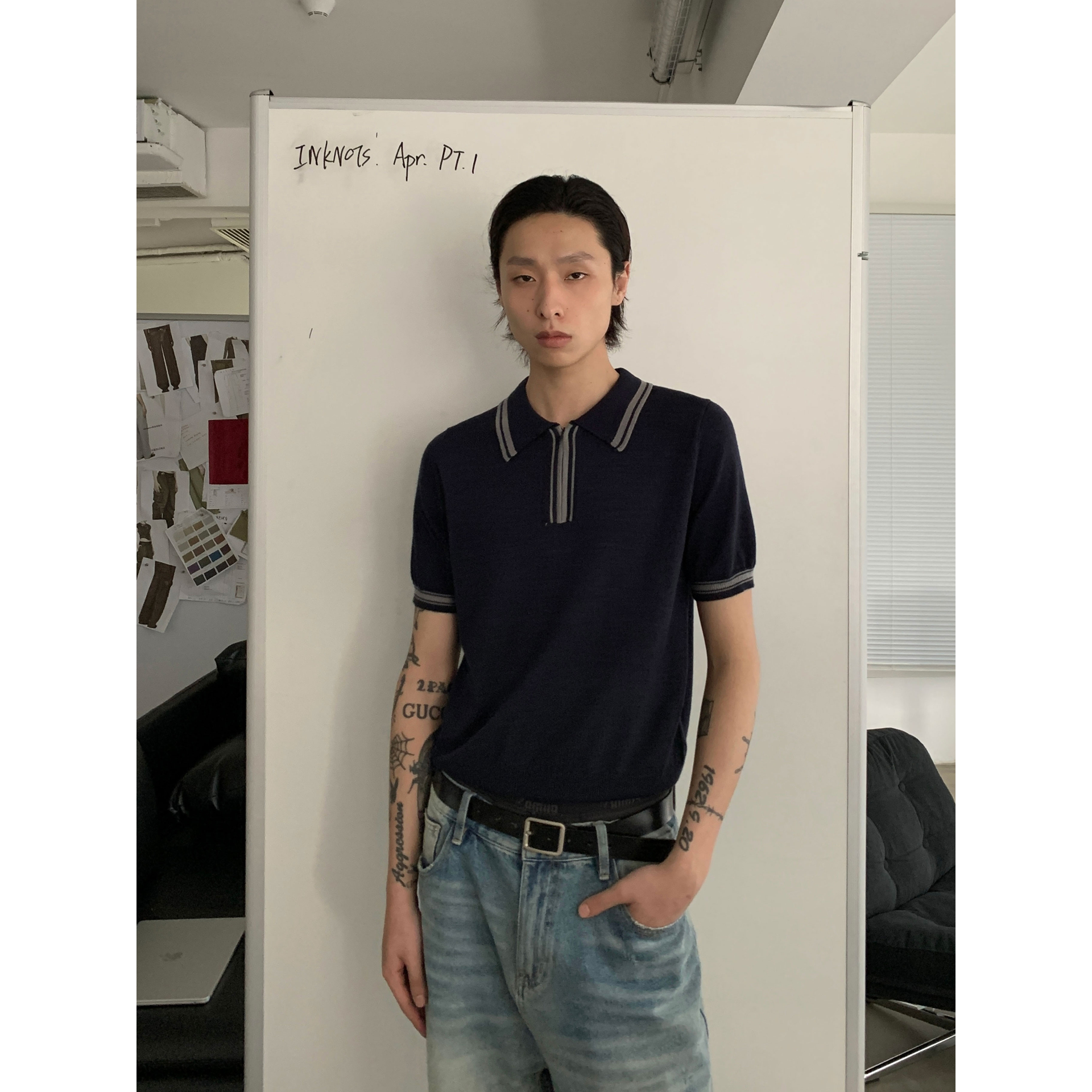 INKNOTS美式复古撞色短袖针织T恤