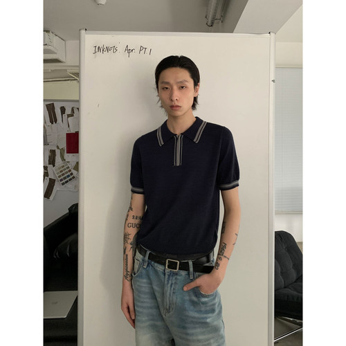 INKNOTS美式复古撞色短袖针织T恤