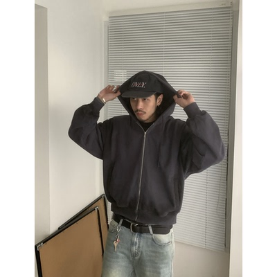 INKNOTS水洗做旧拉链连帽卫衣