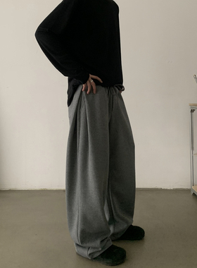 INKNOTS简约复古运动休闲加绒弯刀卫裤男女美式慵懒松弛感阔腿裤