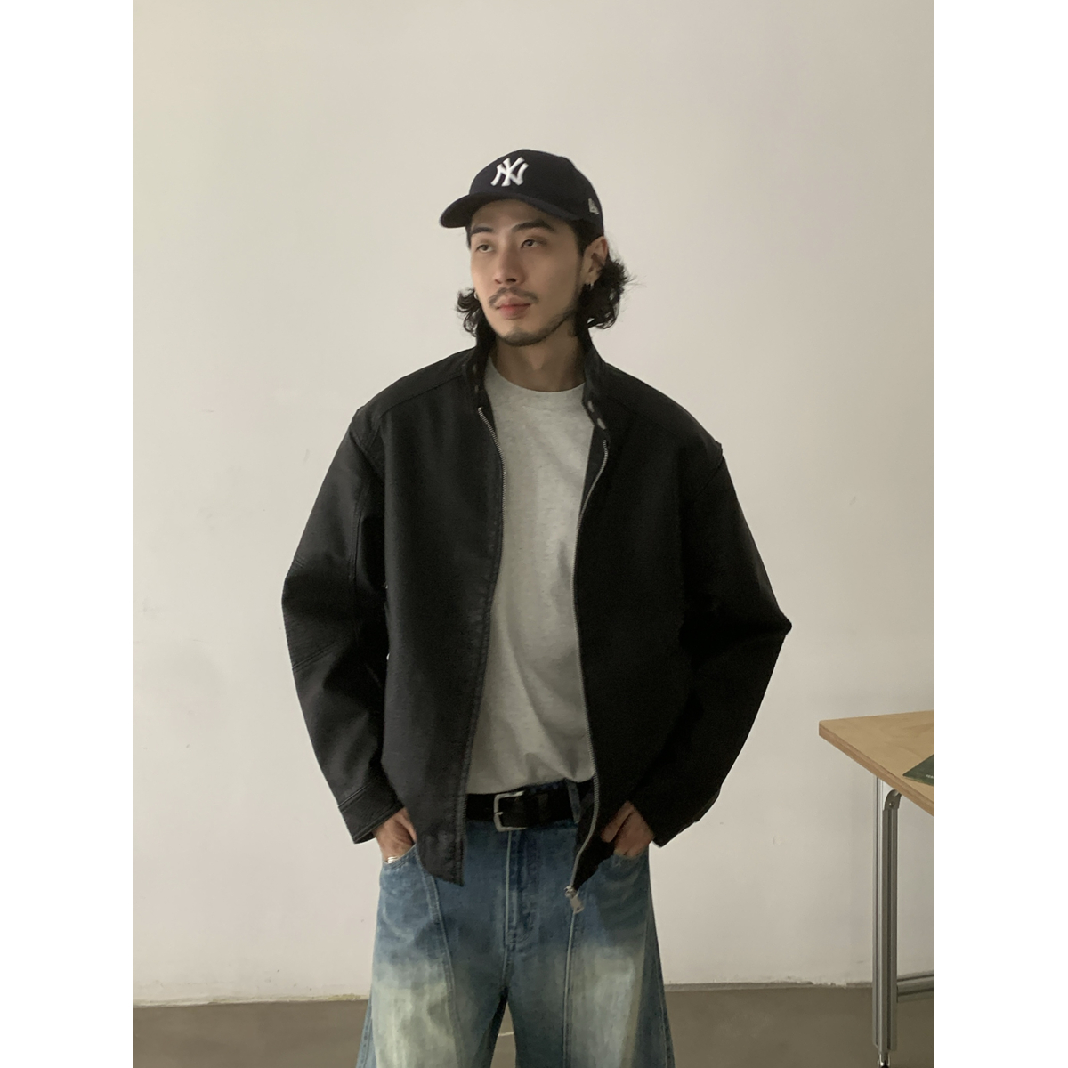 INKNOTS短款黑色立领皮衣