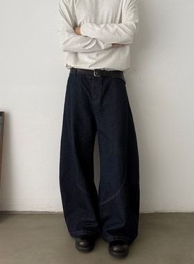 INKNOTS美式复古原色廓形弯刀牛仔裤男女潮牌高级感香蕉休闲长裤