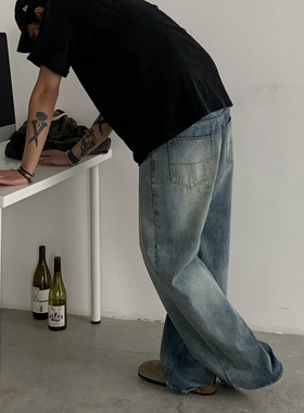 INKNOTS美式复古vintag牛仔裤男女宽松baggy阔腿cleanfit裤子潮牌