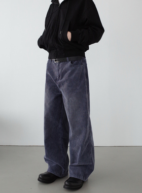 INKNOTS复古重工灯芯绒酵洗做旧牛仔裤vantage男女款宽松直筒长裤