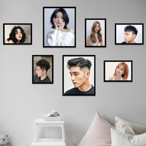 理发店墙面装饰画美发照片墙发型发廊背景墙墙画相框装饰品壁画