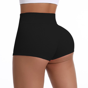 女 提臀裸瑜伽裤 超短露臀三分热裤 女高腰收腹螺纹紧身运动健身短裤