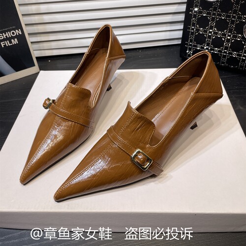 皮带扣细跟通勤金属扣高跟鞋