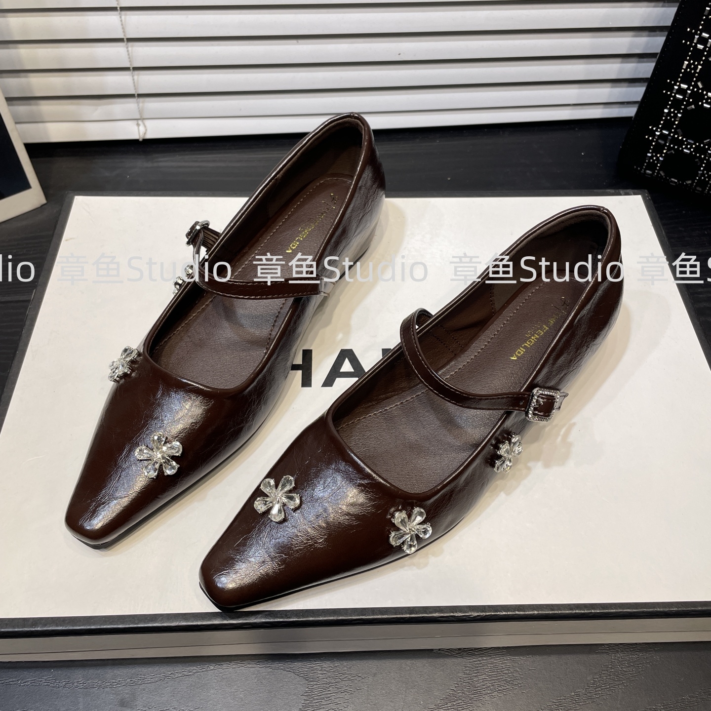 内增高法式水钻一字带玛丽珍鞋