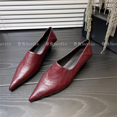 法式小猫跟深口尖头单鞋女