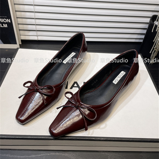 2025春季 蝴蝶结单鞋 新款 配裙子尖头瓢鞋 高级感 女鞋 2cm粗跟法式