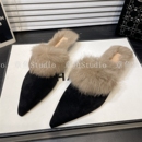 晚晚风加绒粗跟包头棉拖鞋 法式 秋冬季 女外穿2025新款 尖头毛毛拖鞋