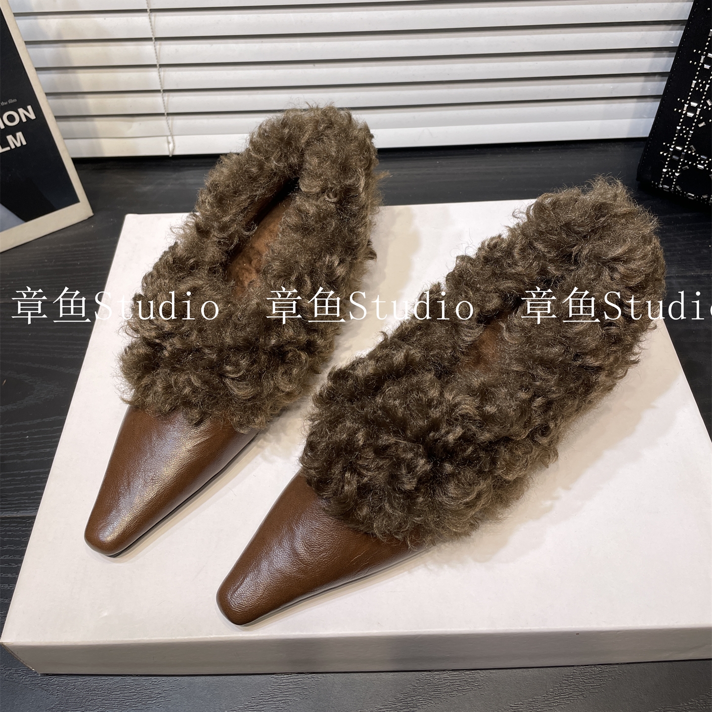 内增高加绒保暖毛毛鞋尖头单鞋