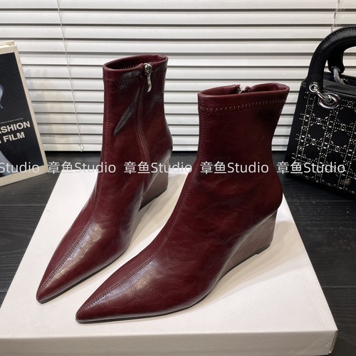 女靴高跟短筒靴坡跟瘦瘦靴