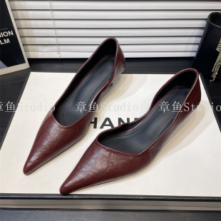 职业细跟浅口单鞋 气质通勤 2025年新款 女秋季 米白尖头侧空高跟鞋