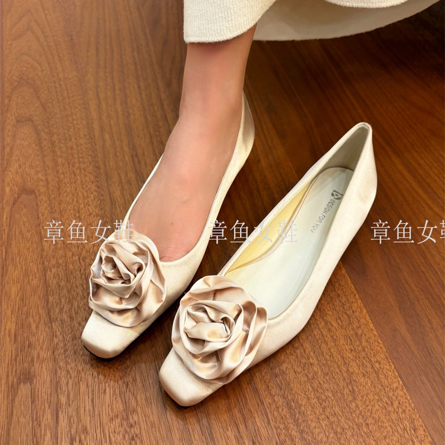 温柔晚晚风玫瑰花浅口单鞋女方头低跟绸缎玛丽珍鞋法式芭蕾风瓢鞋,女鞋,浅口单鞋,淘宝优惠券,粉丝福利购,淘宝优惠卷