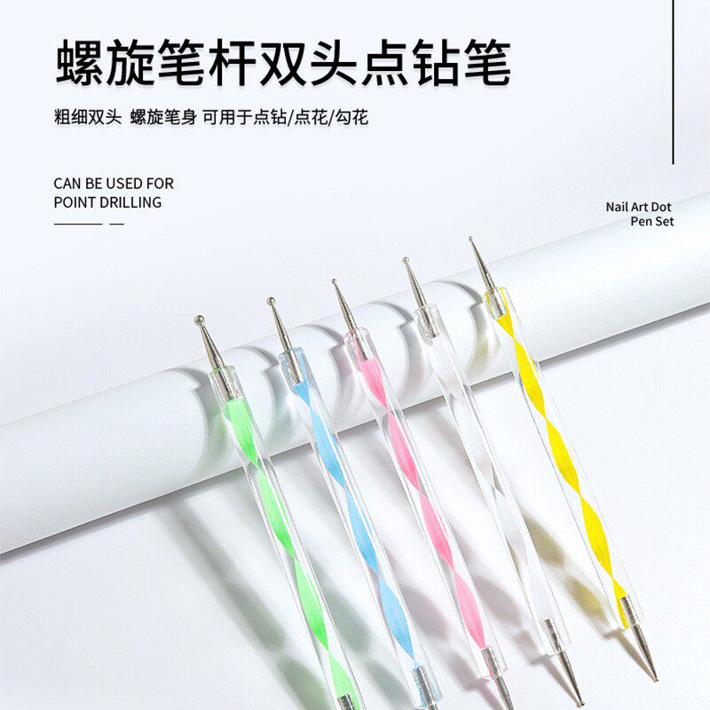 美甲双头点钻笔镶钻用点花笔快速钩边彩绘勾花笔针指甲油胶波点笔