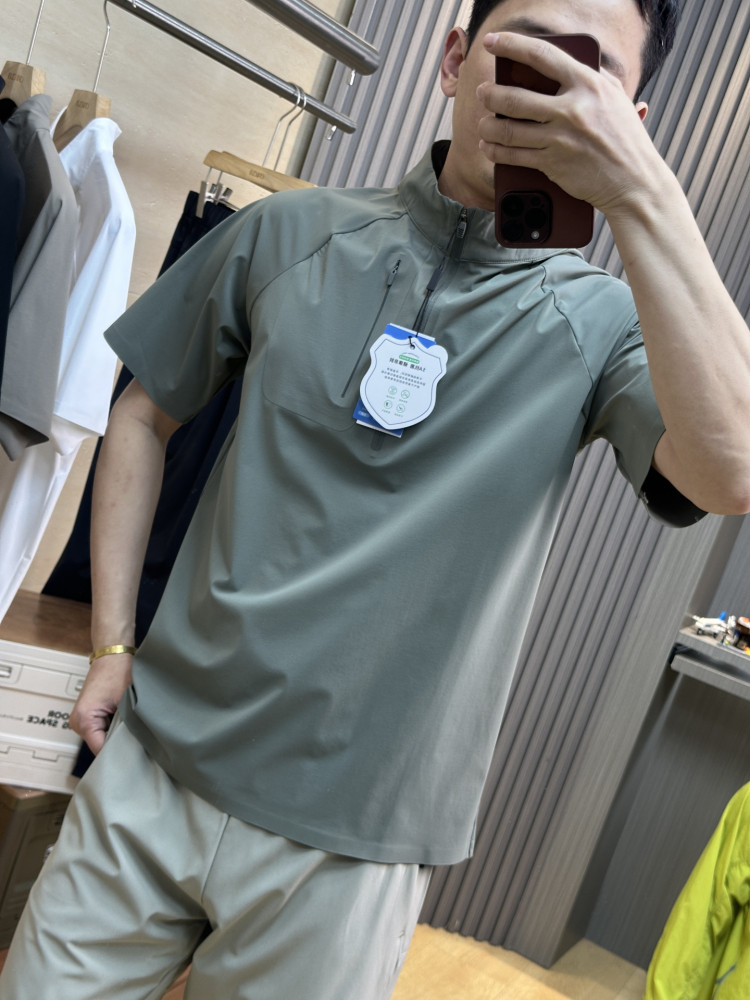 CF&CLO新品 立领速干户外半拉链口带无痕压胶休闲运动速干T恤短袖