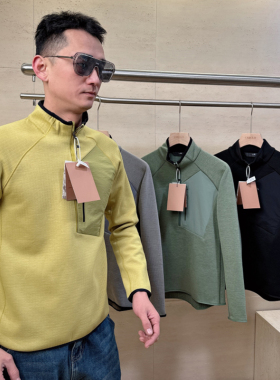 CF&CLO品质限定户外机能立领半拉链方格抓绒休闲运动打底衫卫衣男