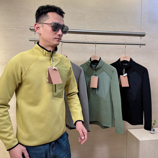 CF&CLO品质限定户外机能立领半拉链方格抓绒休闲运动打底衫 卫衣男