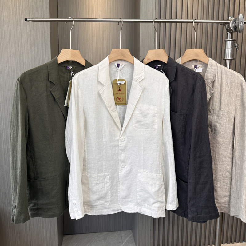文雅风！100亚麻 春夏男士薄款透气排汗纯色百搭外套休闲西服西装