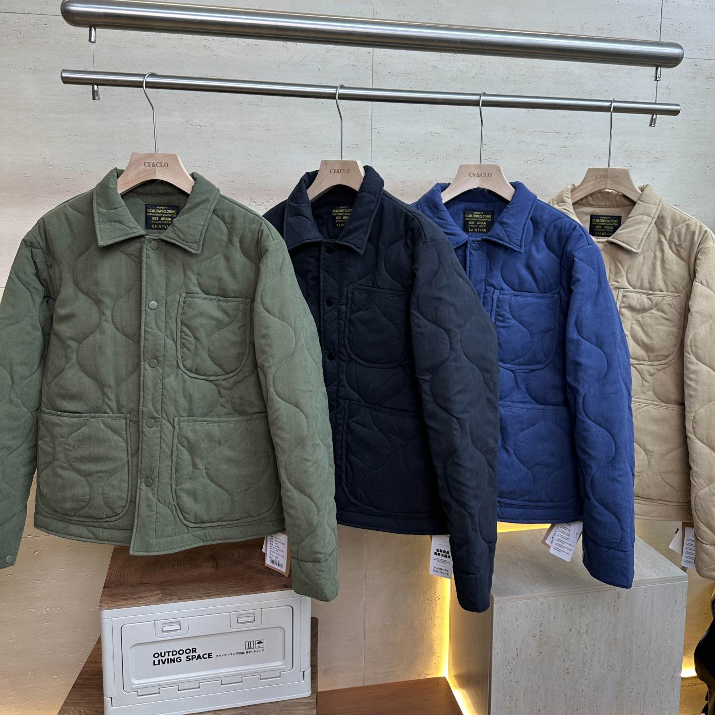 复古宽松翻领绗缝工装棉衣外套潮