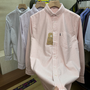 衬衫 牛津纺水洗长袖 春秋情侣吸汗透气条纹衬衣潮 新色100纯棉 新款