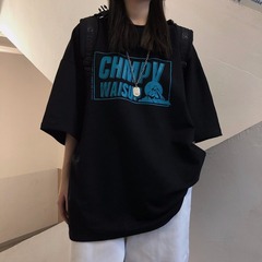 Short sleeve t-shirt female student summer Korean retro letter loose large medium length large version top