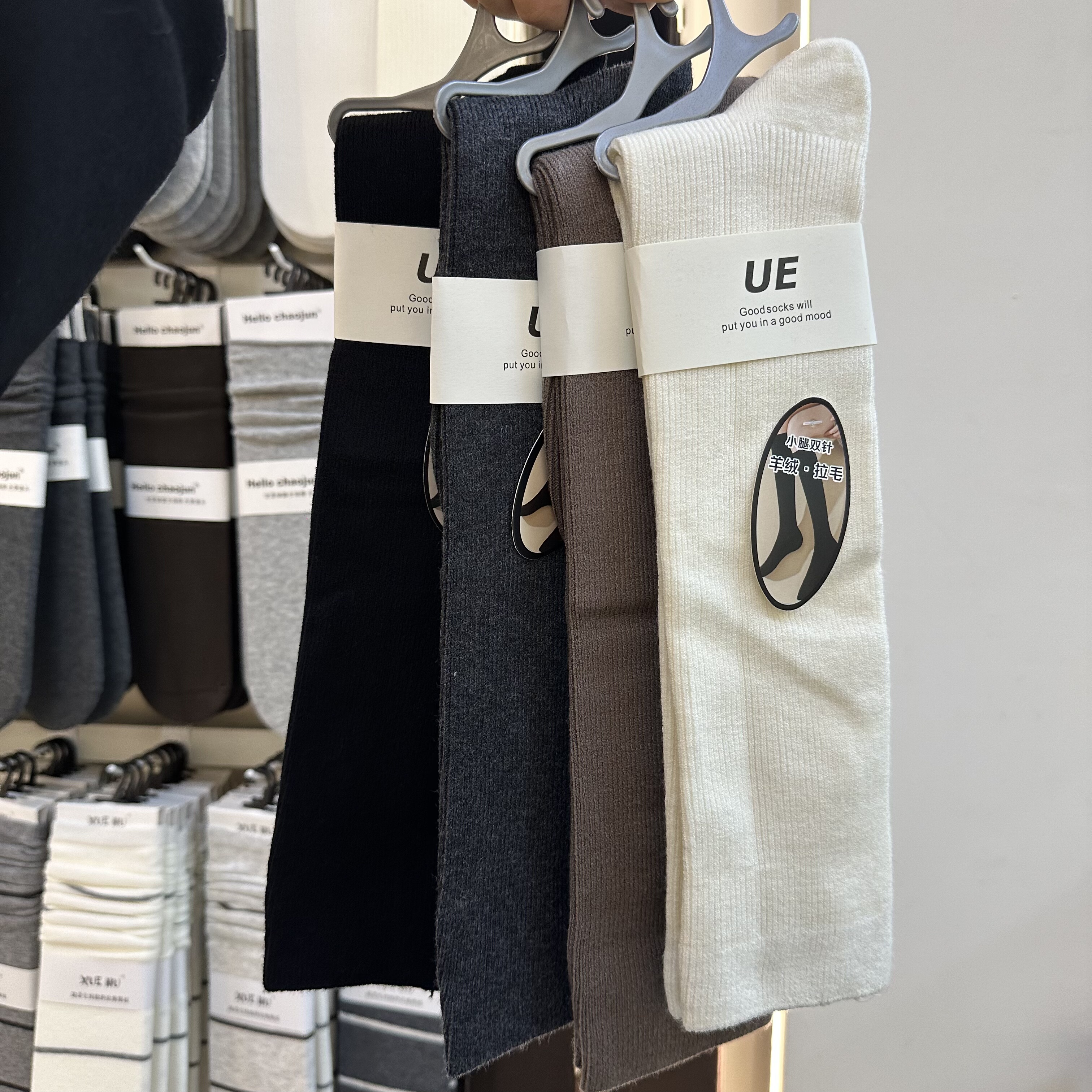 5双包邮UE羊绒小腿袜女秋冬季加绒加厚款保暖半筒长袜女士长筒袜