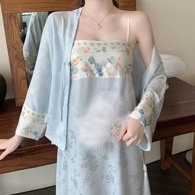 带胸垫冰丝睡衣女新中式吊带长裙