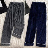 子宽松大码 休闲男女春秋青中老年家居长裤 情侣法兰绒纯色睡裤 冬季