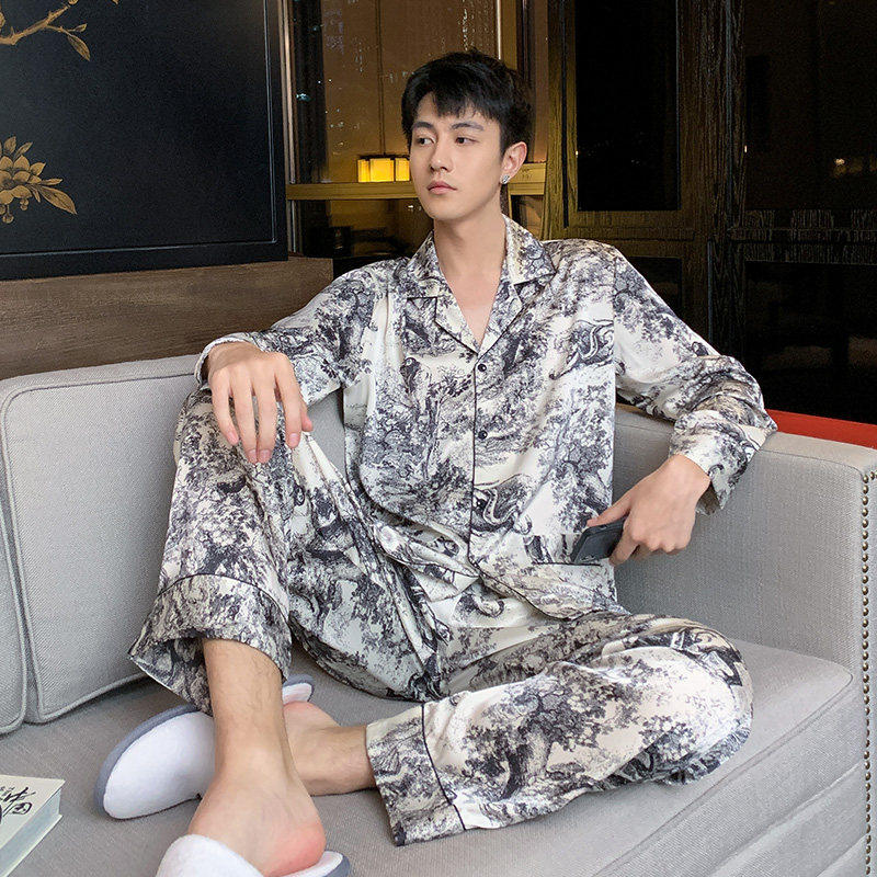 男士冰雪丝睡衣春秋款带口袋长袖男式灰色高级感开衫家居服套装,女士内衣/男士内衣/家居服,睡衣/家居服套装,淘宝优惠券,粉丝福利购,淘宝优惠卷