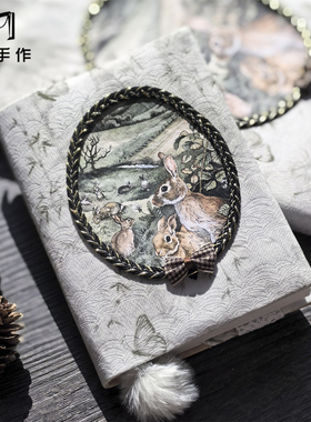 森林小兔 文艺森系复古手帐本书衣A5A 加厚手账日记本 手工布本子