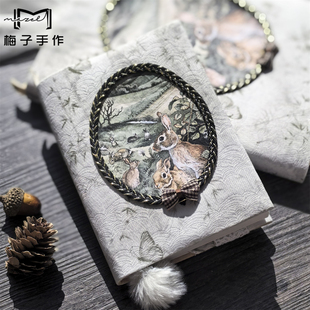 手工布本子 加厚手账日记本 森林小兔 文艺森系复古手帐本书衣A5A