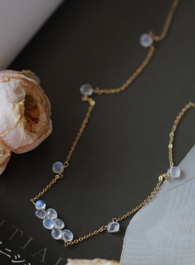 天然月光石水滴包金仙女锁骨链