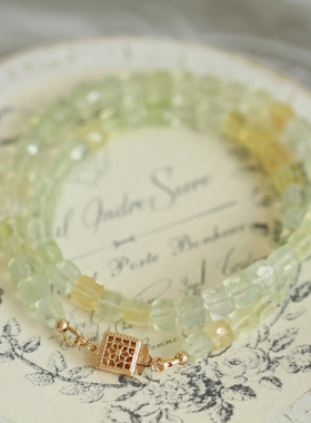 限量私藏*小夏日原创*天然葡萄石方块珠蕾丝花扣包金锁骨链女项链