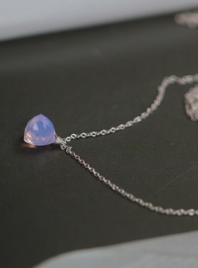 *小夏日*暗恋*不对称薰衣草石英石粽子水滴925纯银长项链毛衣链女