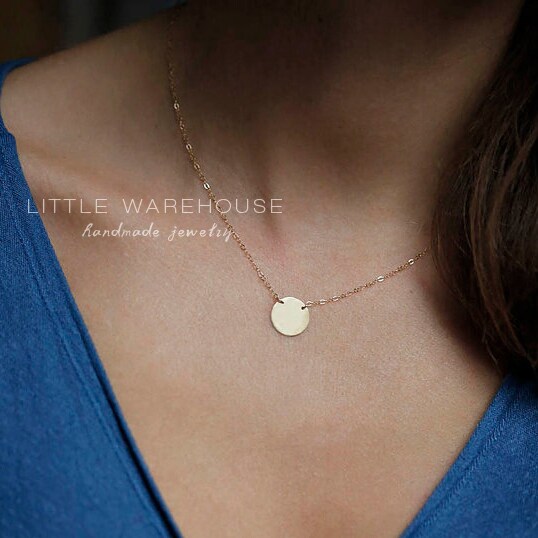 美国极简几何14K包金注金闪亮圆片锁骨项链 防过敏不掉色男女同款|msdalam kategori Aksesori/Barang Kemas Fesyen, kalung - dari Buy2taobao.com untuk memberikan perkhidmatan ejen Taobao profesional membeli