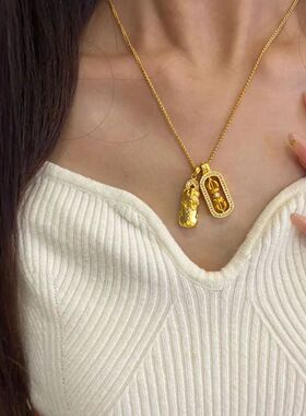 韦雪同款沙金色貔貅金刚杵项链