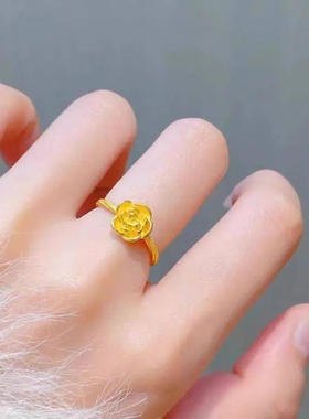 沙金色立体玫瑰花2025新款戒指