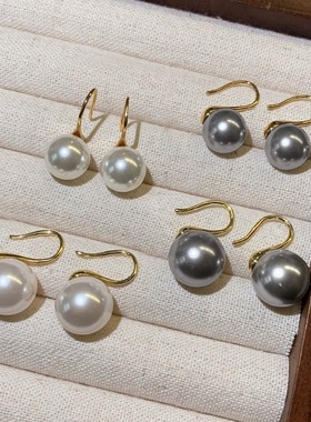 小鹿与鱼MEET轻奢法式复古银灰色施家珍珠耳环女S925纯银耳钩