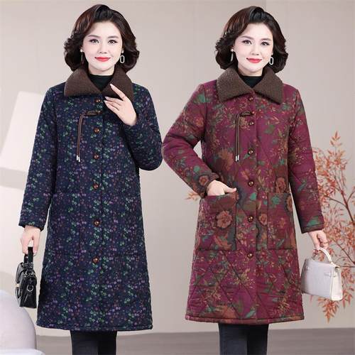 妈妈冬季加绒加厚棉衣中长款外套