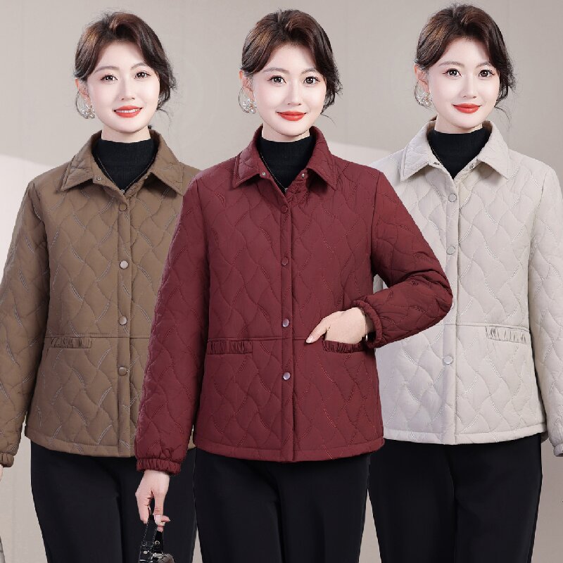 中年妈妈秋冬装轻薄棉衣外套中老年女装宽松棉服休闲保暖棉袄上衣