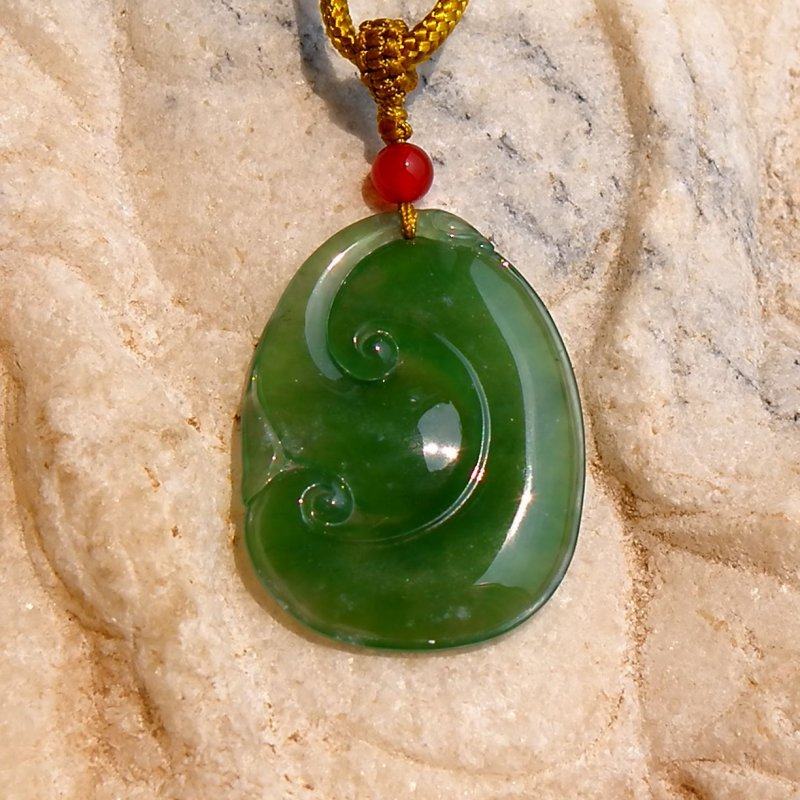 荣=华5552天然a货缅甸深绿老坑翡翠如意吊坠挂件满绿水头好带证书